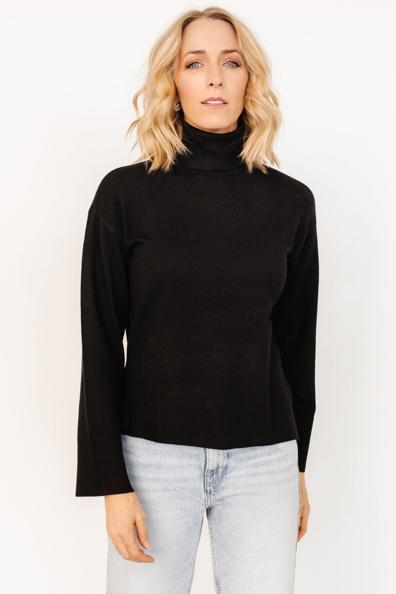 Irene Turtleneck Sweater Top | Black Sale Release Dates