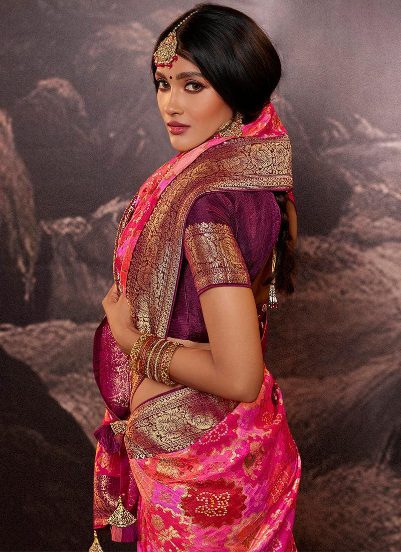 Rani Pink Color Dola Silk Weave Printed Saree Free Shipping Best Pices