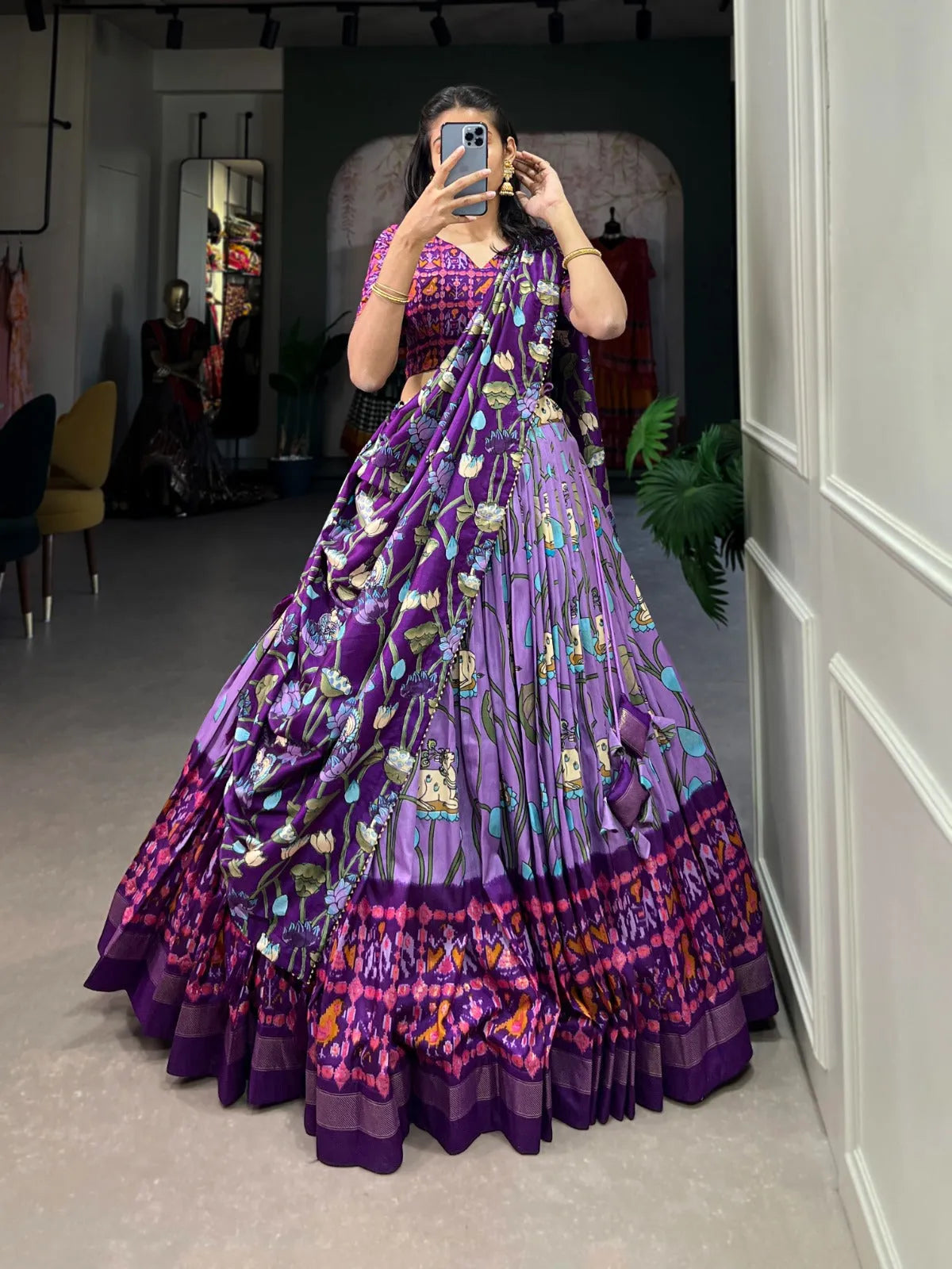 Lovely Lavender Patola Print Zari Weaving Border Work Lehenga Choli Outlet With Paypal Order