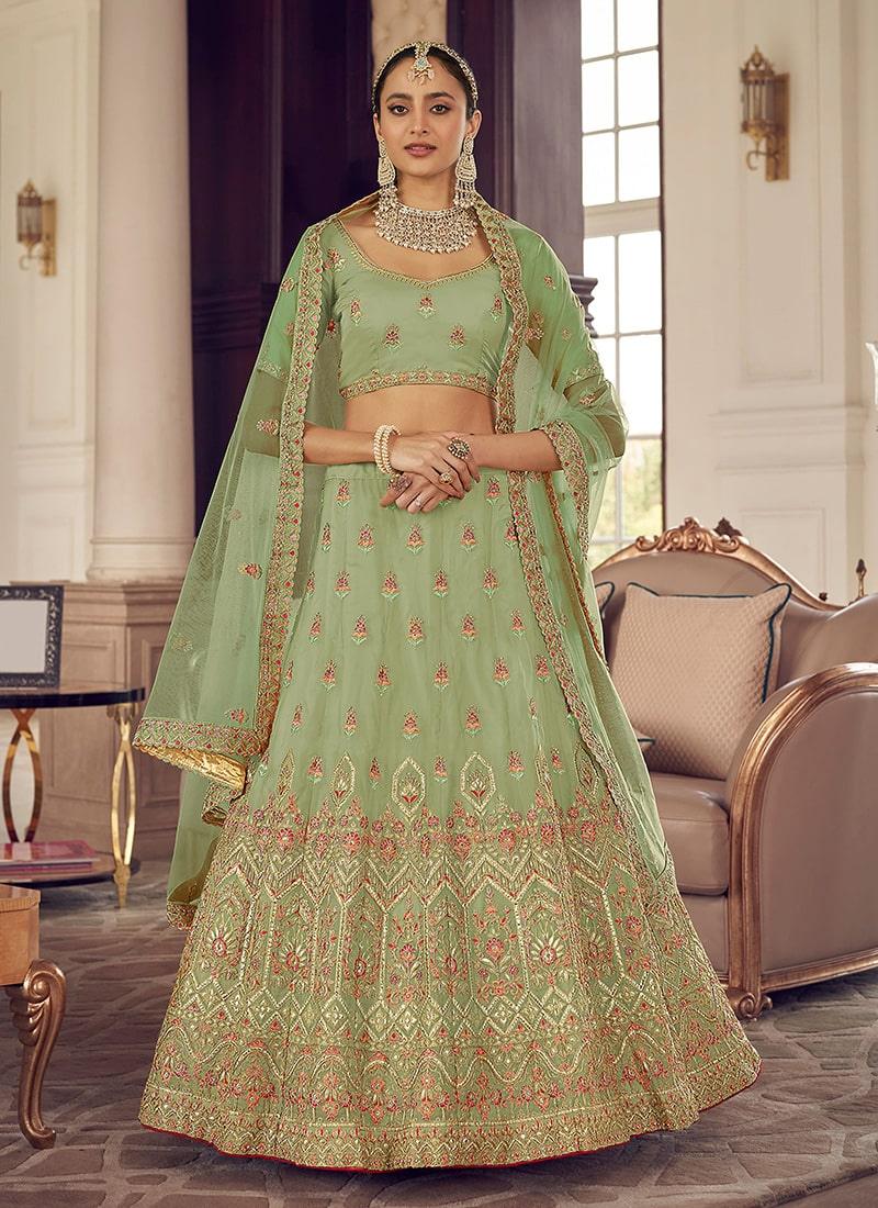 Zarkan And Thread Work Pista Color Organza Base Bridesmaid Lehenga Choli Cheap Sale 100% Authentic