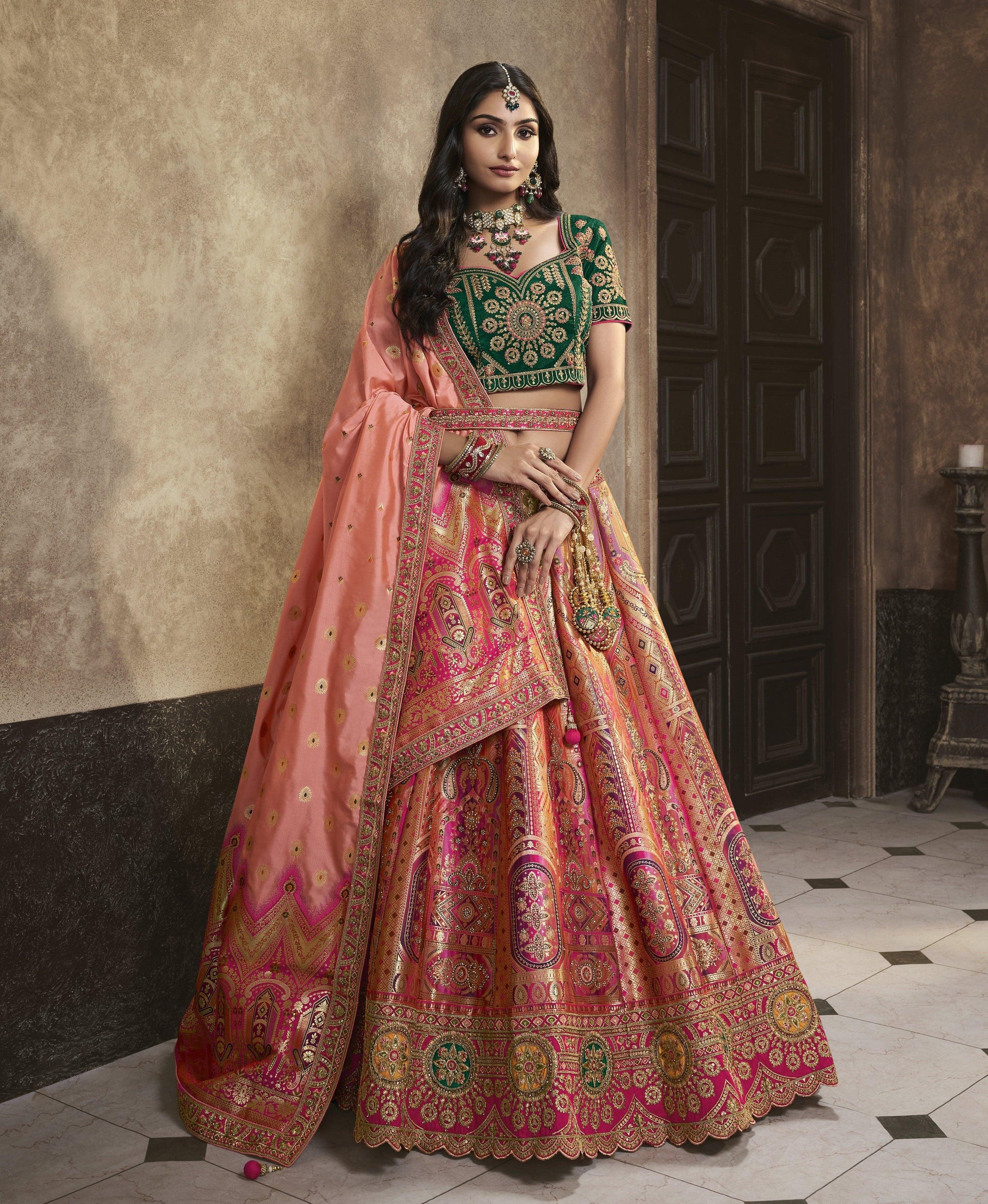 Pink Banarasi Silk Wedding Lehenga Choli Set Marketable Sale Online