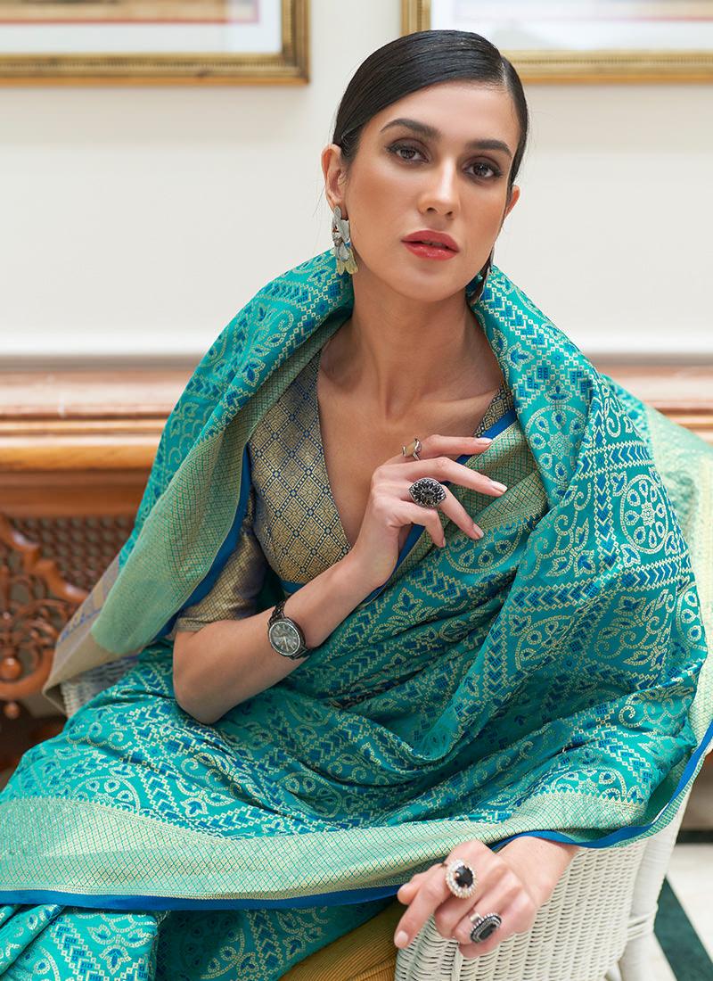 Turquoise Traditional Patola Saree Cheap Best Seller