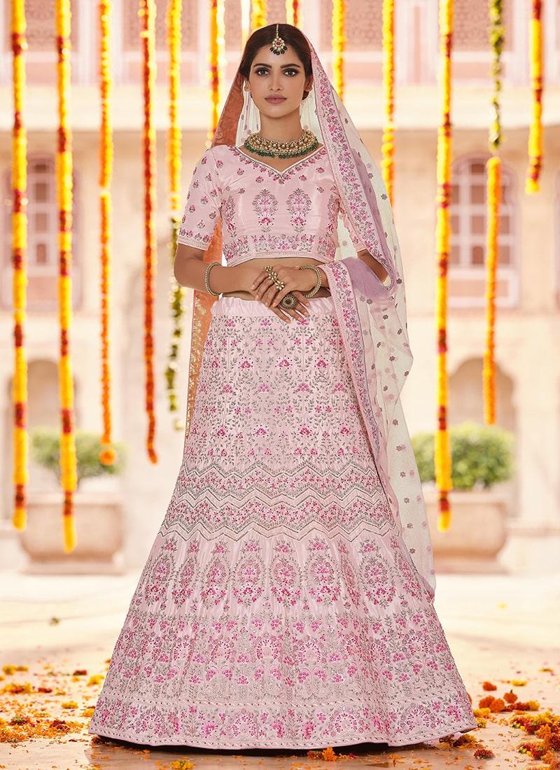 Light Pink Color Crepe Fabric Resham And Stone Work Lehenga Geniue Stockist For Sale