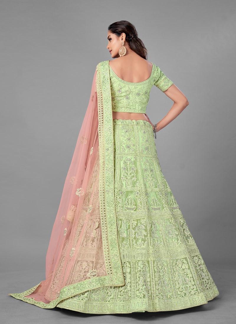 Soft Net Base Winsome Pista Green Lehenga Choli Outlet Store Cheap Pice