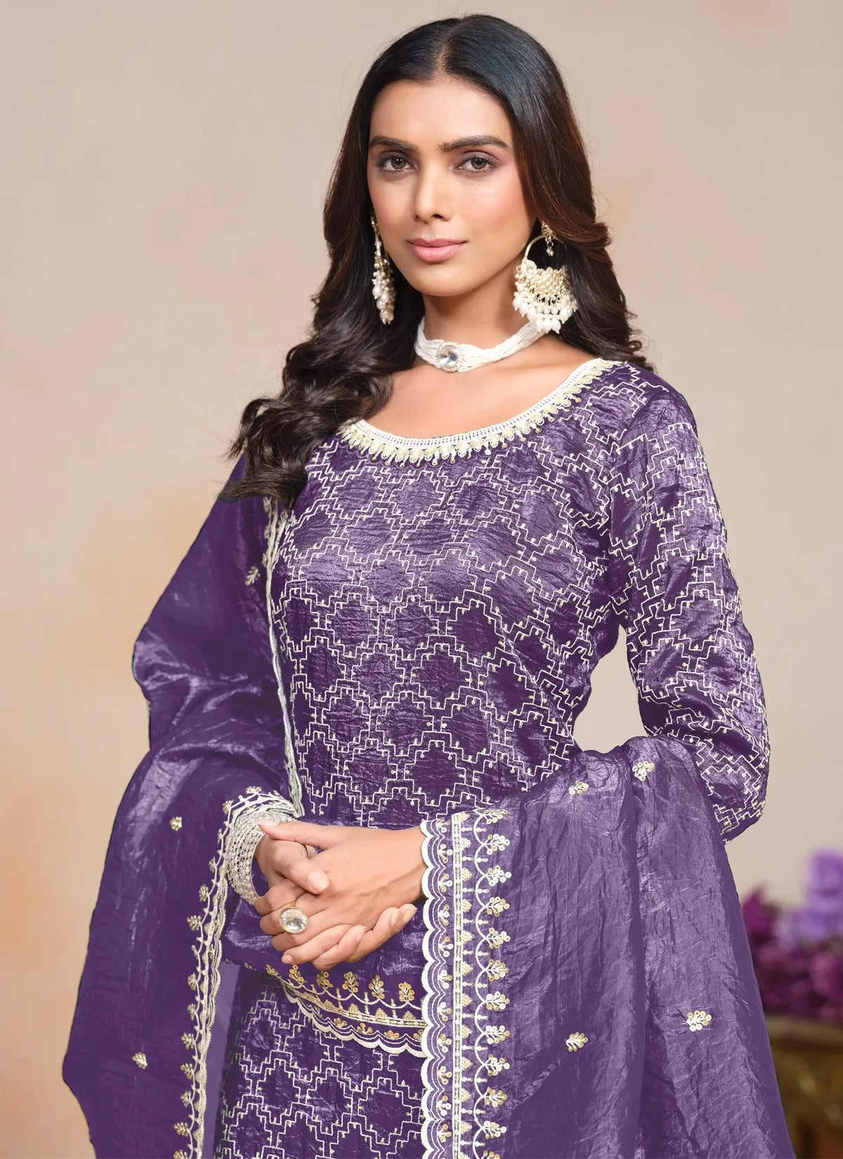 Passionate Purple Crush Embroidered Work Palazzo Suit Stockist Online