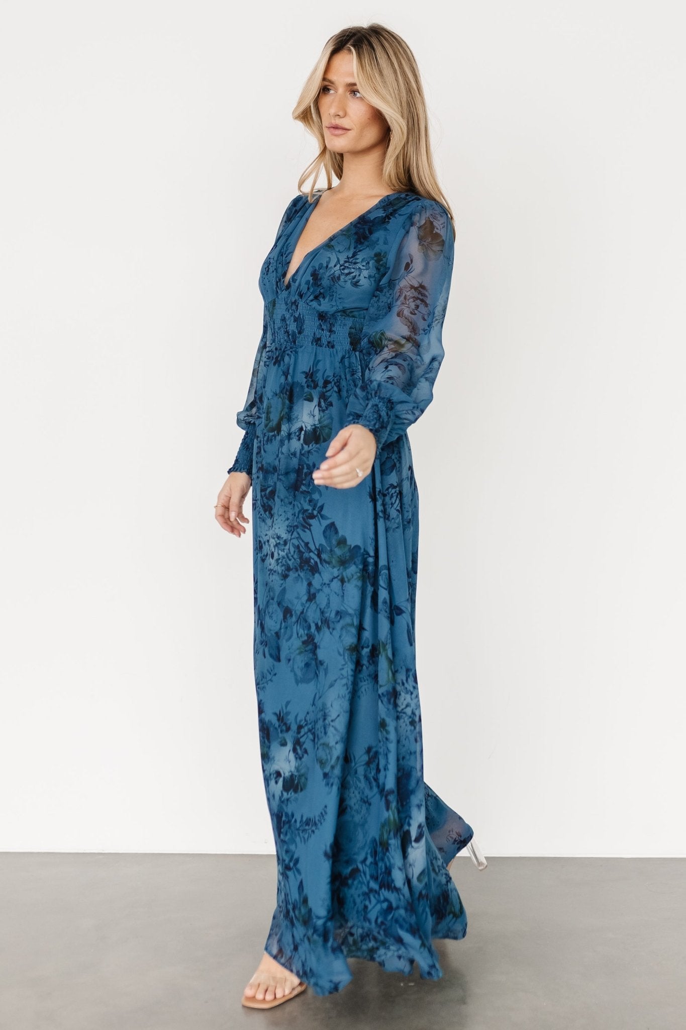 Olivia Maxi Dress | Deep Blue Floral Clearance How Much