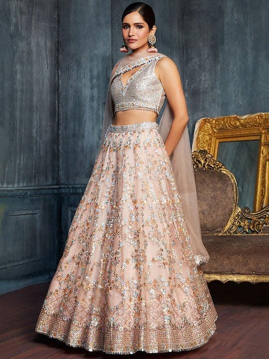 Beige Net Thread Work Kalidar lehenga choli Cheap Sale Best Pices