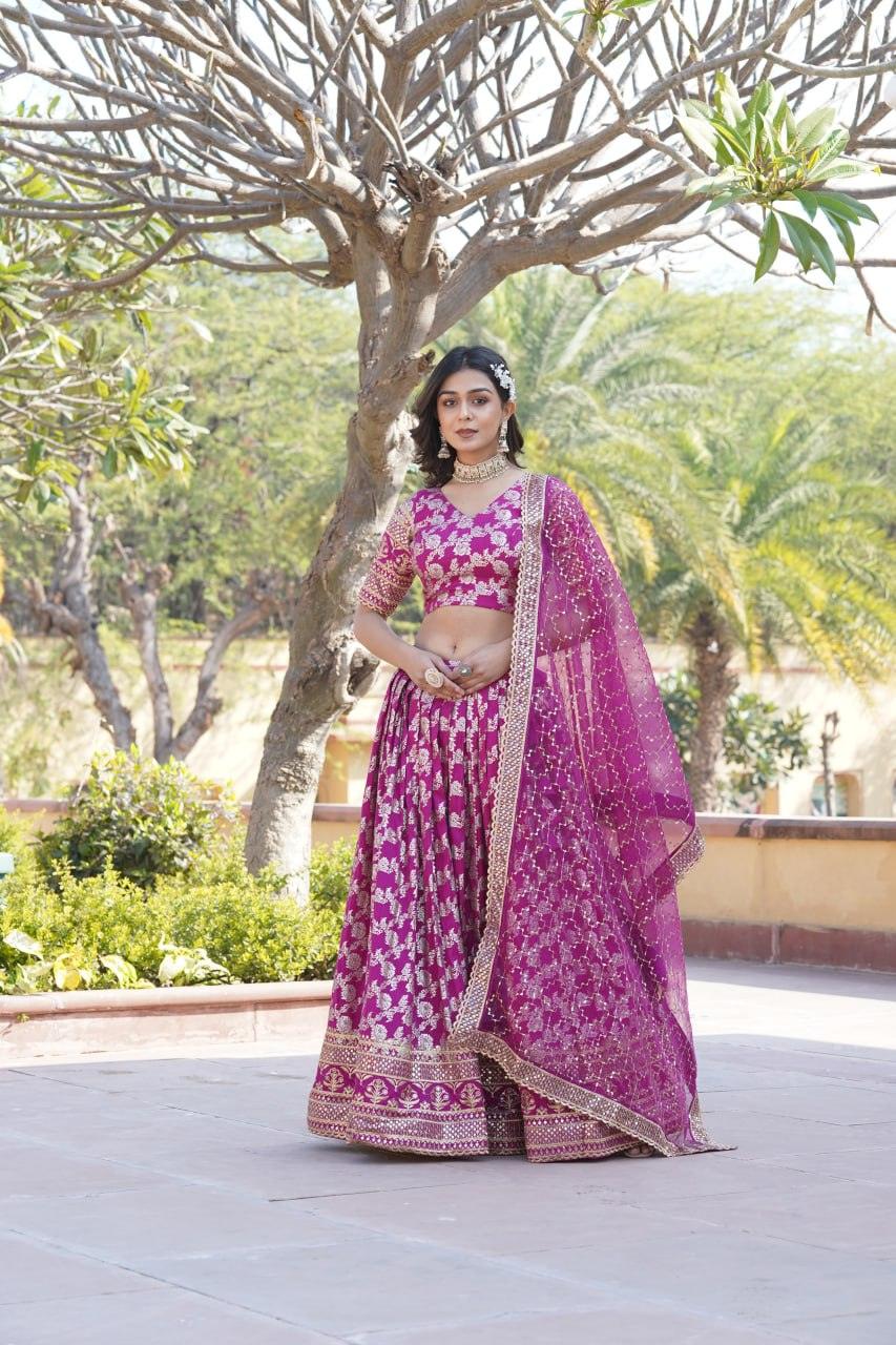 Amazing Viscous Jacquard Heavy Sequins Embroidered Lehenga Choli Set Online Online Free Shipping