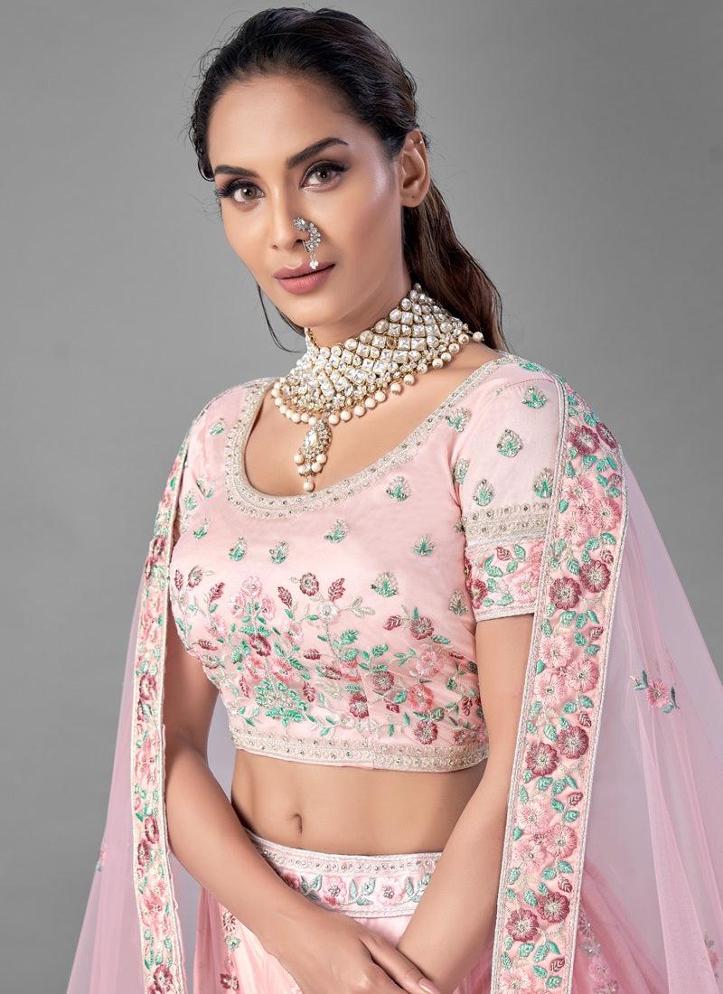 Attractive Pink Color Soft Net Heavy Work Lehenga Choli Cheap Sale Supply