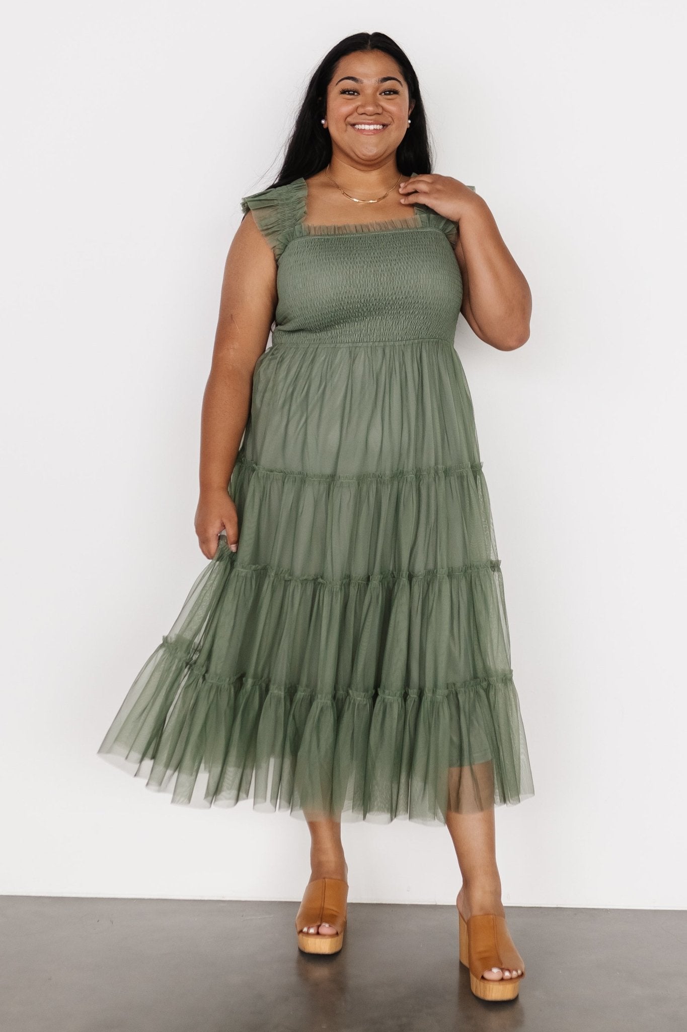 Emma Smocked Tulle Dress | Sage Free Shipping Release Dates