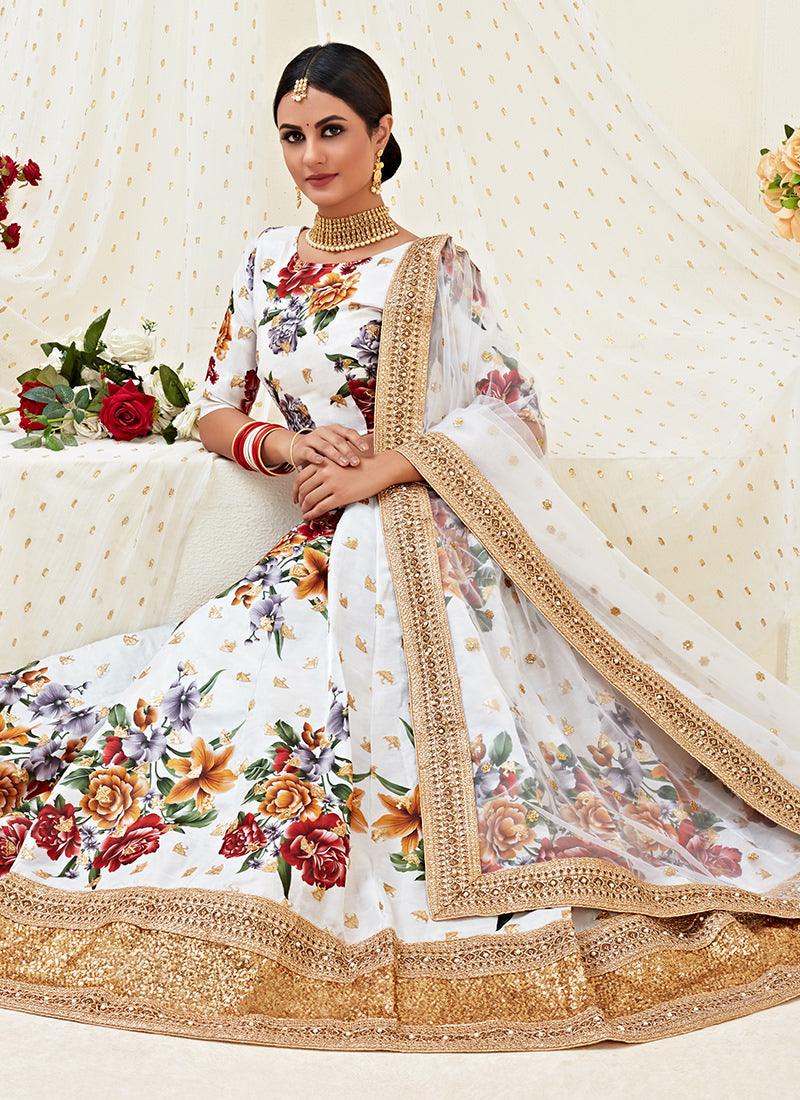 Floral Print White Satin Lehenga Choli Buy Cheap Great Deals