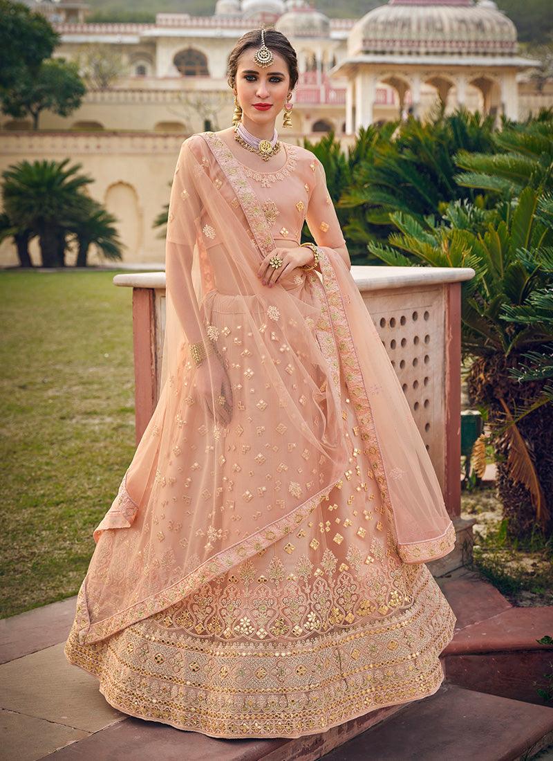 Peach Color Soft Net Base Lehenga With Gota And Stone Work Free Shipping Original