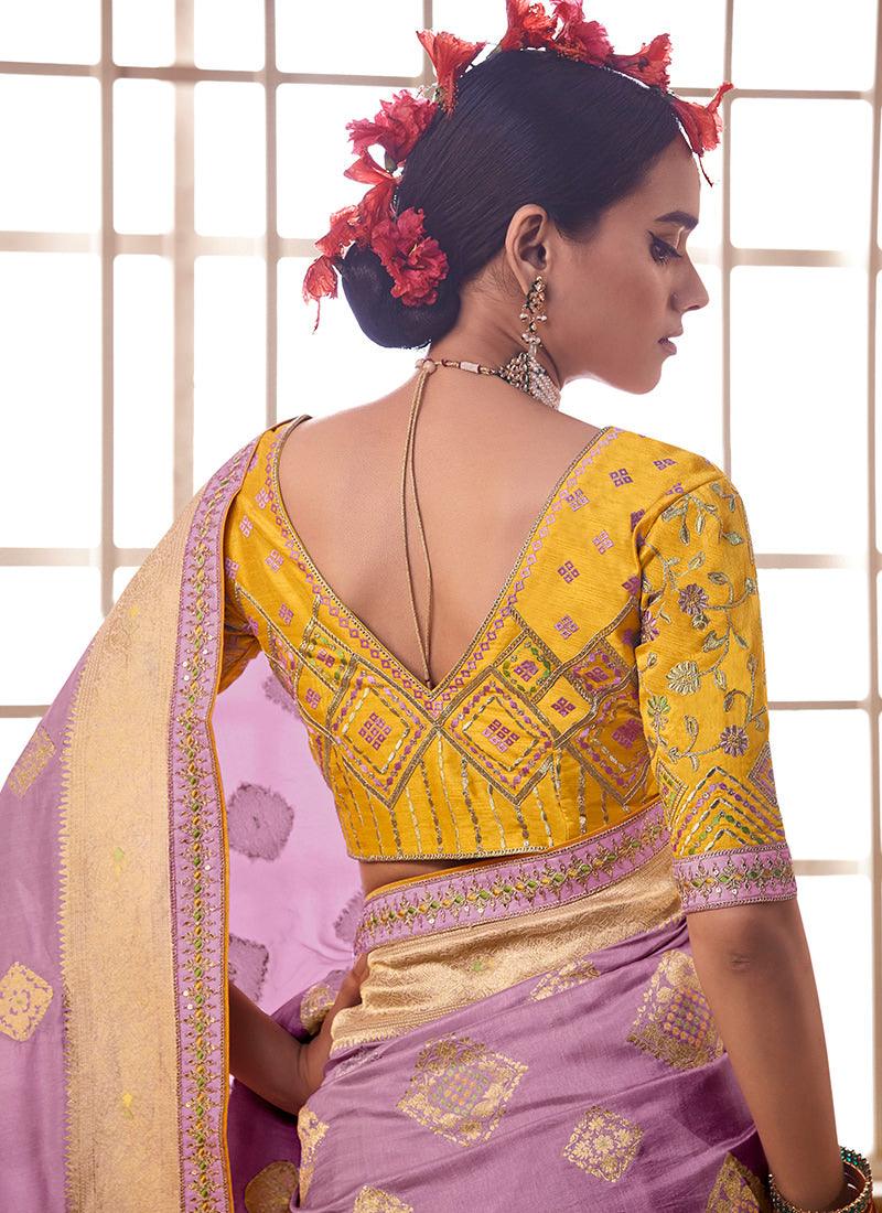 Embroidered Blouse Purple Color Dola Silk Saree Cheap Online Online