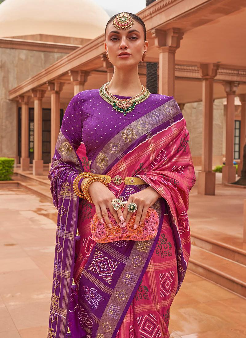 Pink Color Sleeveless Dola Silk Saree Finishline