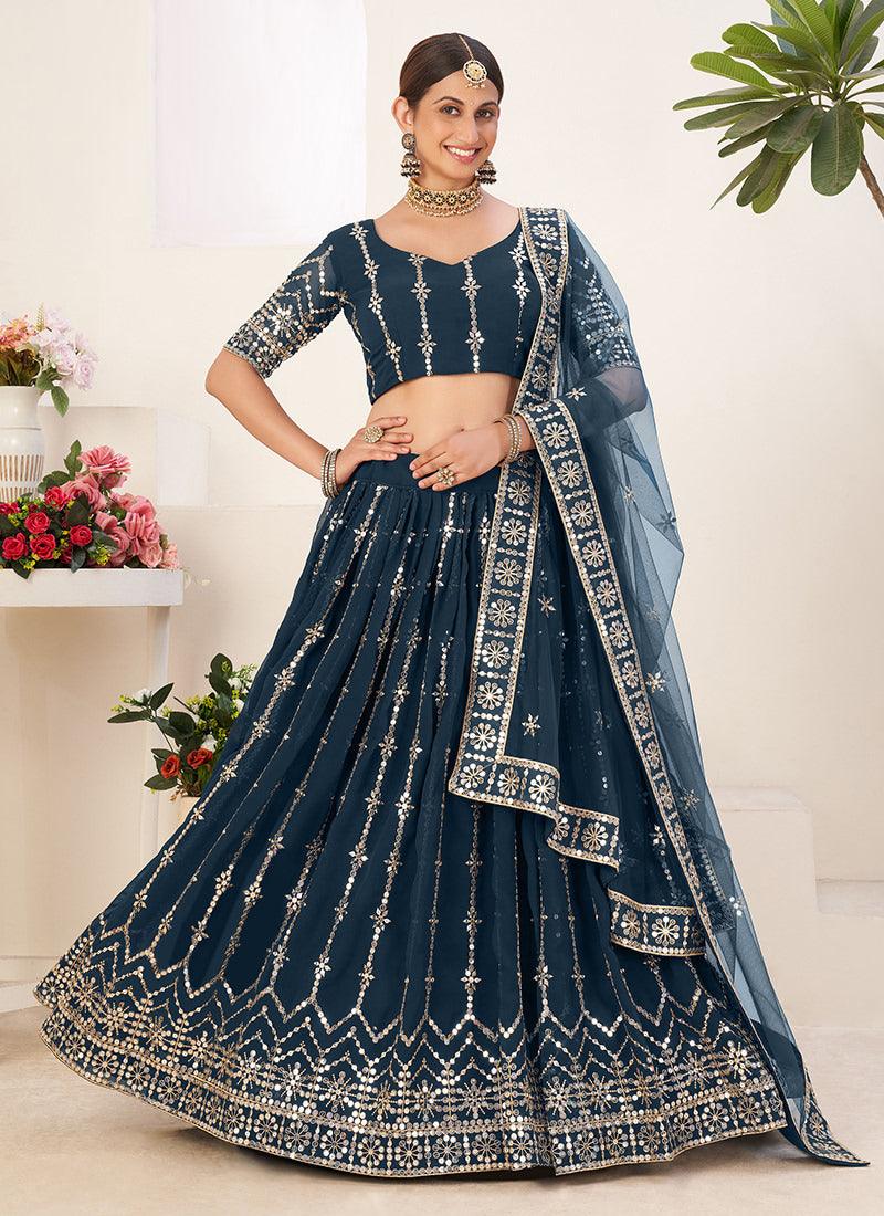 Heavy Sequins Work Blue Lehenga Skirt Great Deals Sale Online