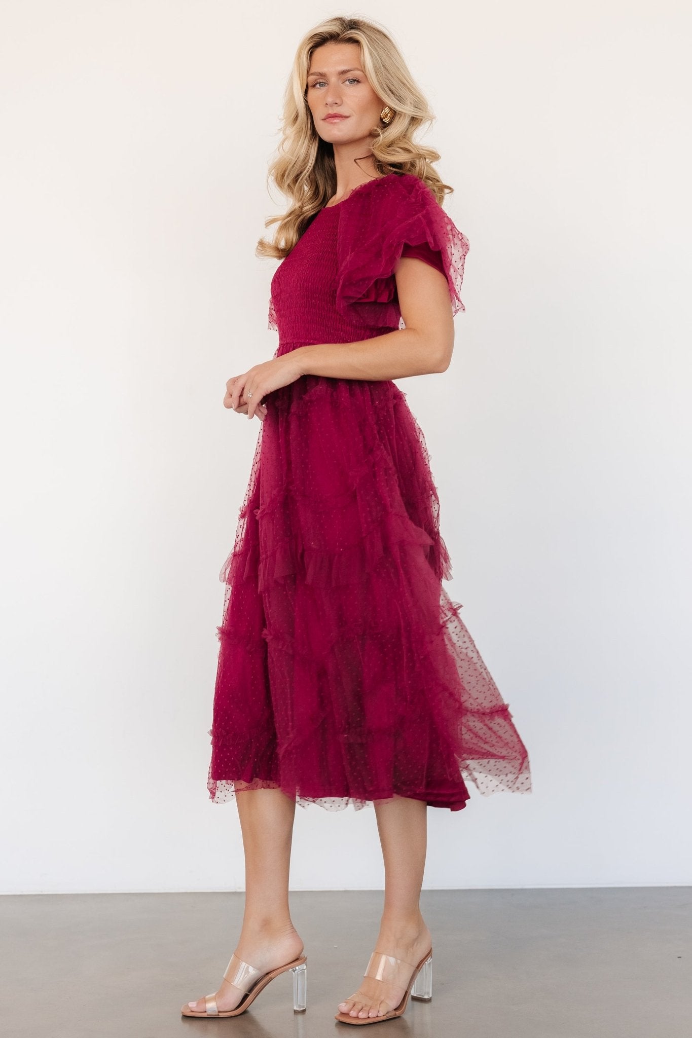 Ambrose Dotted Tulle Midi Dress | Burgundy Cheapest Cheap Online