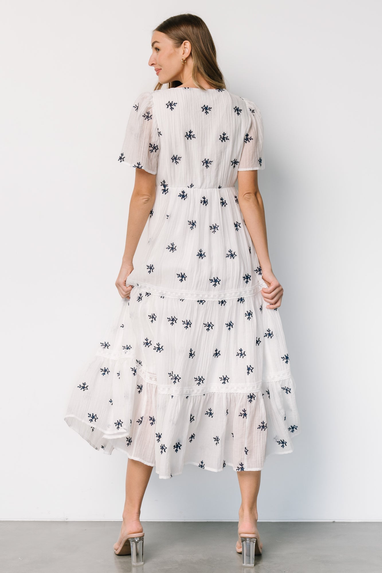 Jesenia Embroidered Dress | Off White + Navy Cheap Sale 2025 Newest