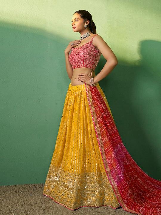 Yellow Georgette Sequined A-Line Lehenga choli Cheap Purchase