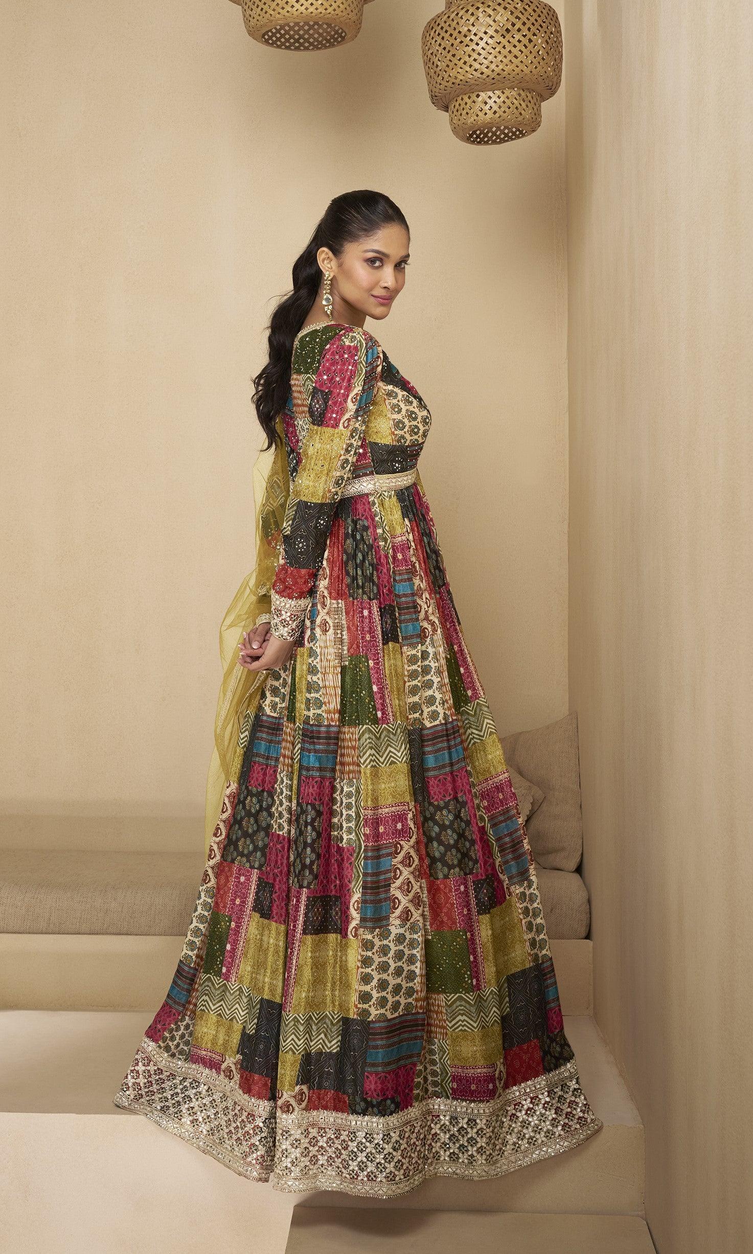 Multicolored Pure Georgette Digital Printed Embroidered Designer Gown Popular Sale Online