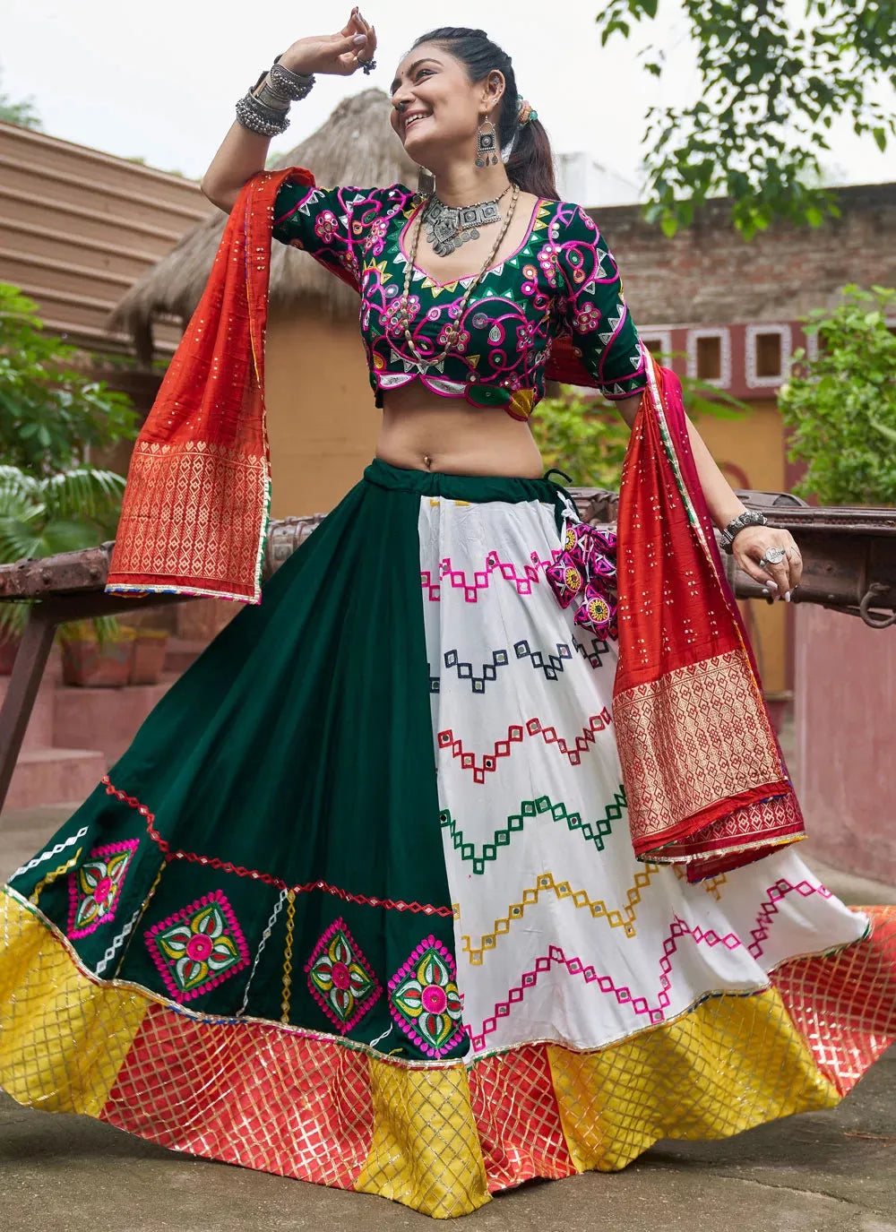 Graceful Multi Colored Embroidered Navratri Lehenga Choli Online Online For Sale