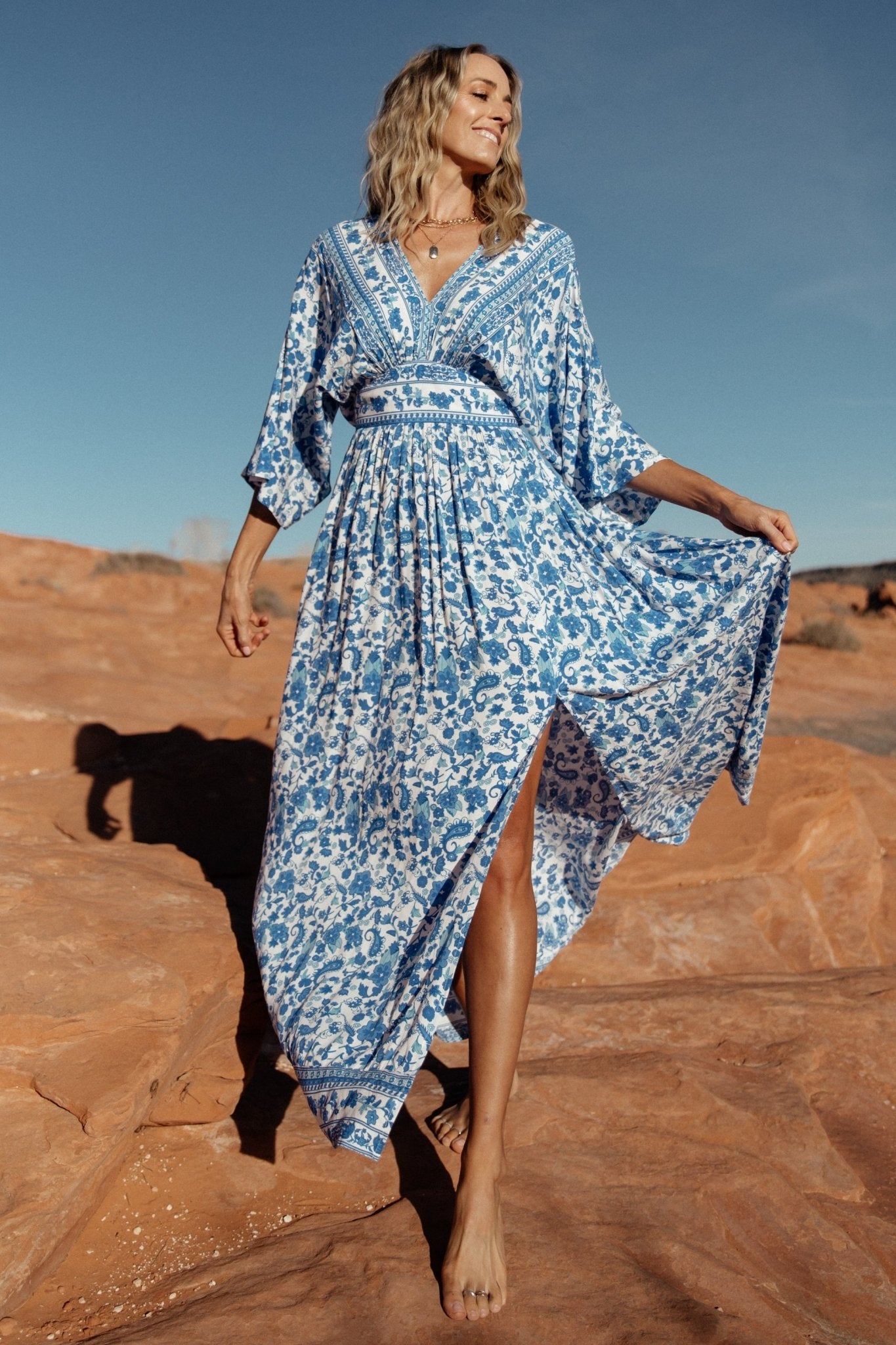 Watson Kimono Maxi Dress | Blue + White Free Shipping Shop Offer