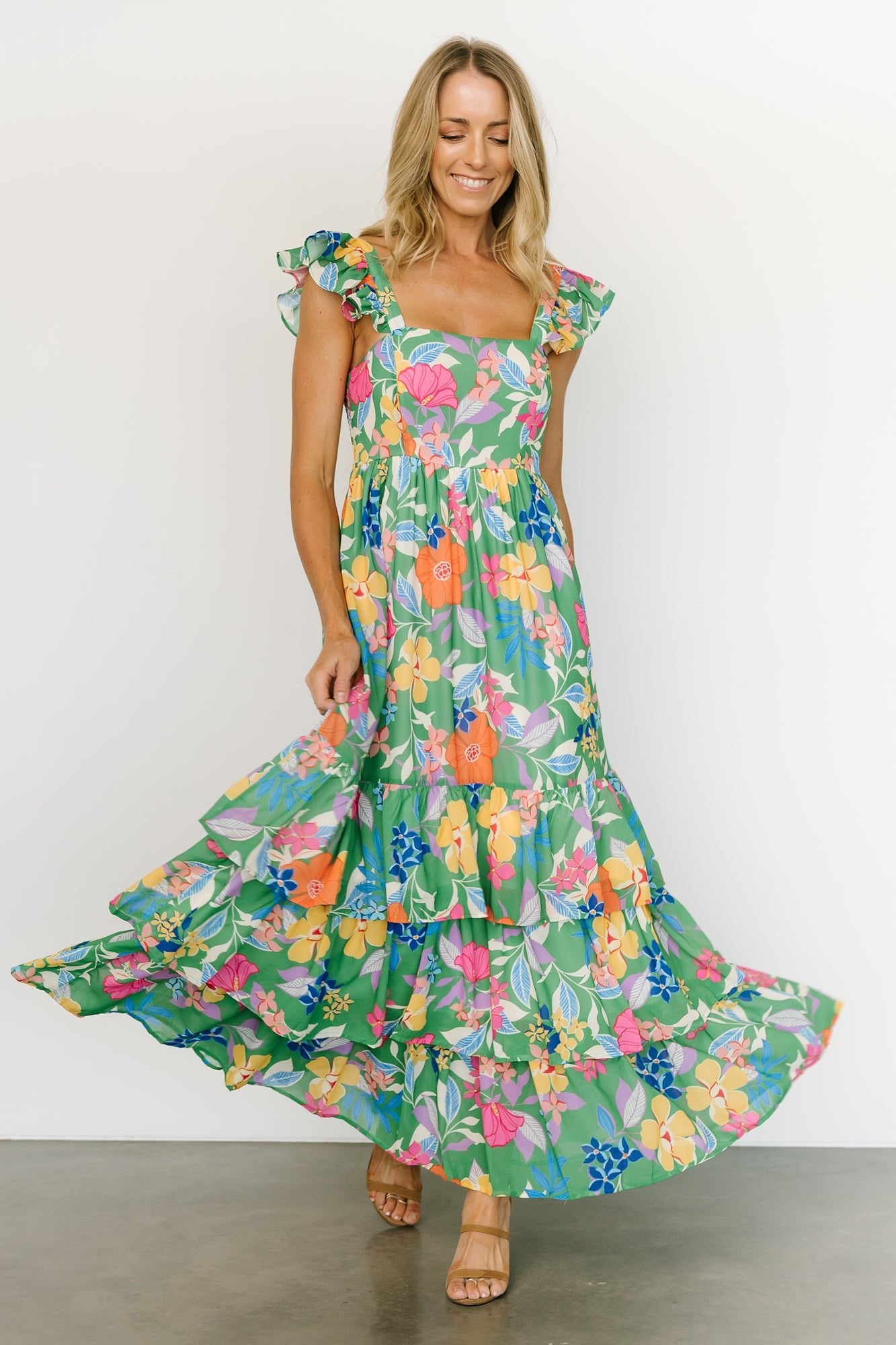 Monte Tiered Maxi Dress | Green Multi Clearance Factory Outlet