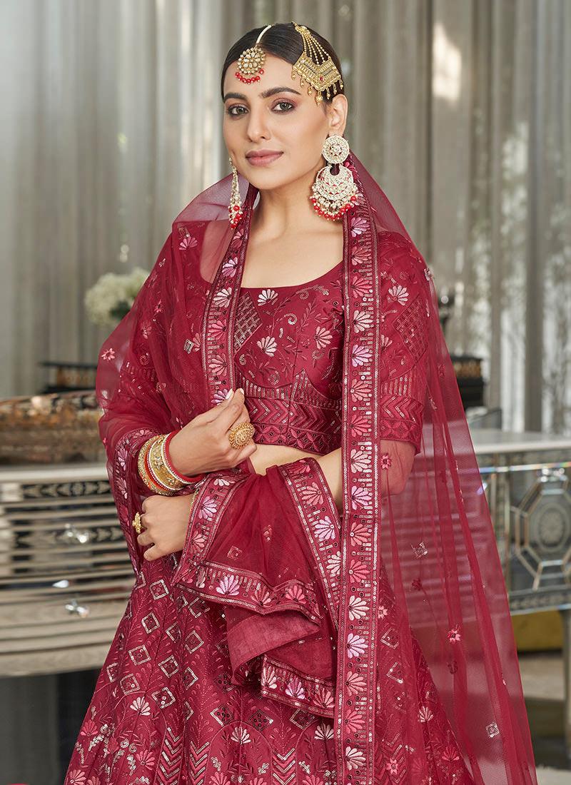 Maroon Wedding Lehenga With Sequins Work Outlet Where Can You Find