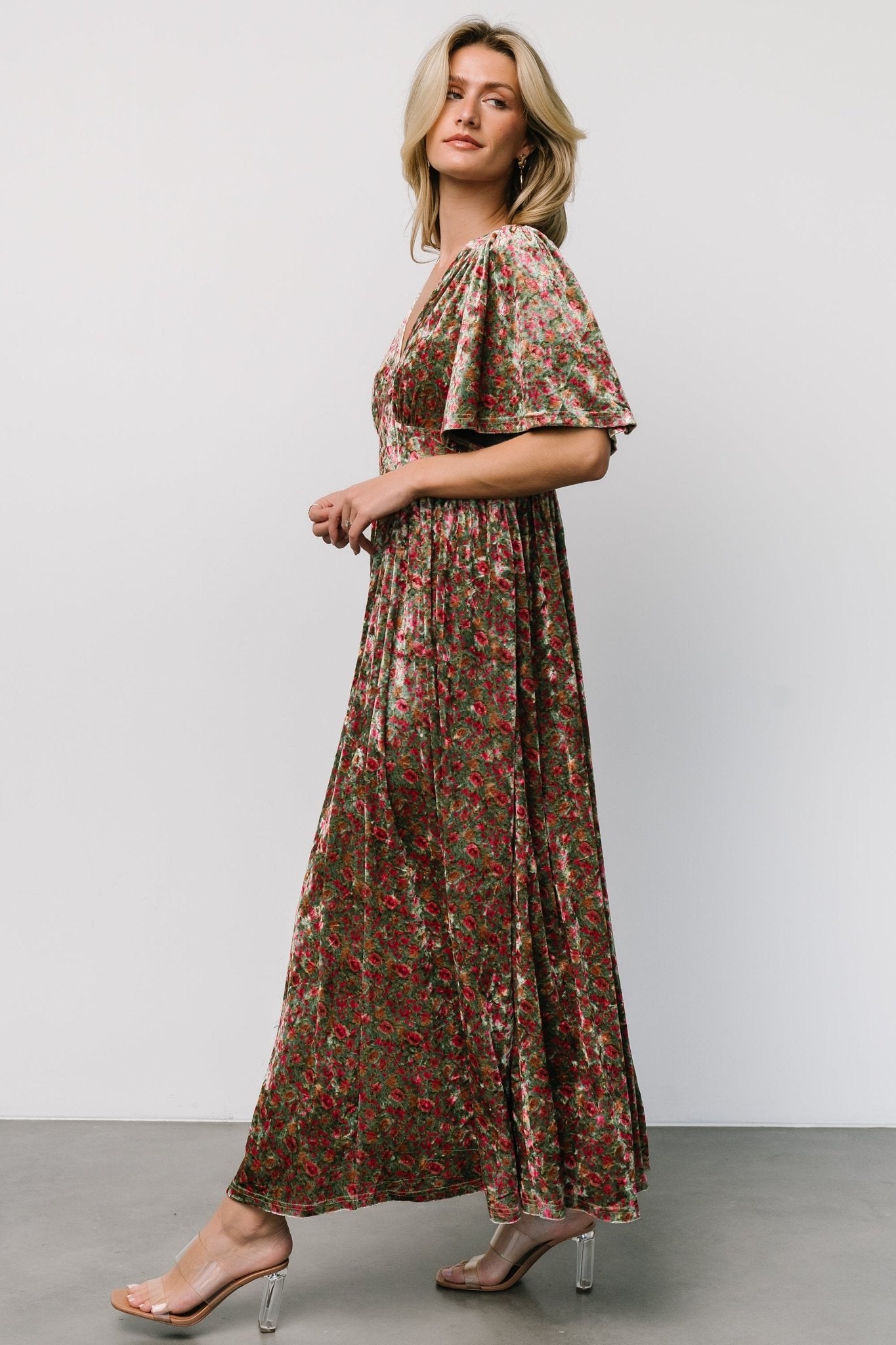 Irina Velvet Maxi Dress | Green Multi Floral Outlet Locations