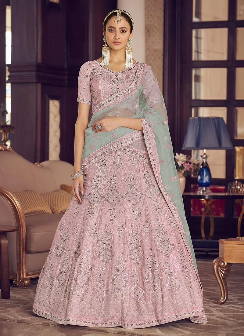 Heavy Work Bridesmaid Pink Kalidar Lehenga Choli Sale Fashion