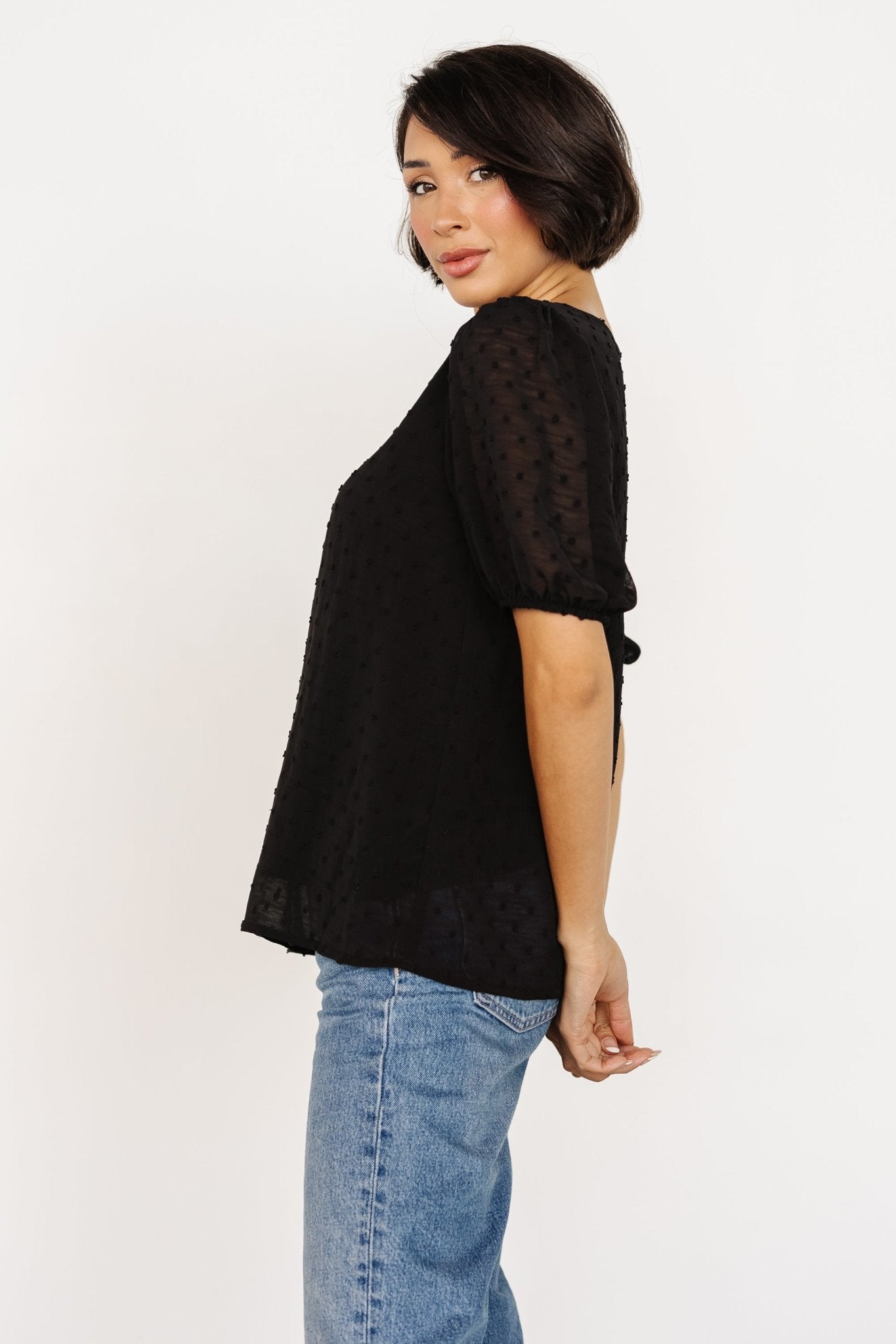 Tawnie Swiss Dot Top | Black Looking For For Sale