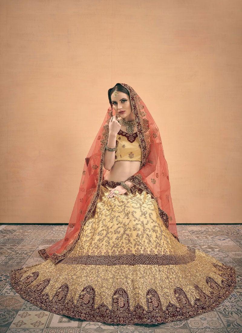 Beige Color Satin Material Stone Work Lehenga Choli Cheap Outlet Store