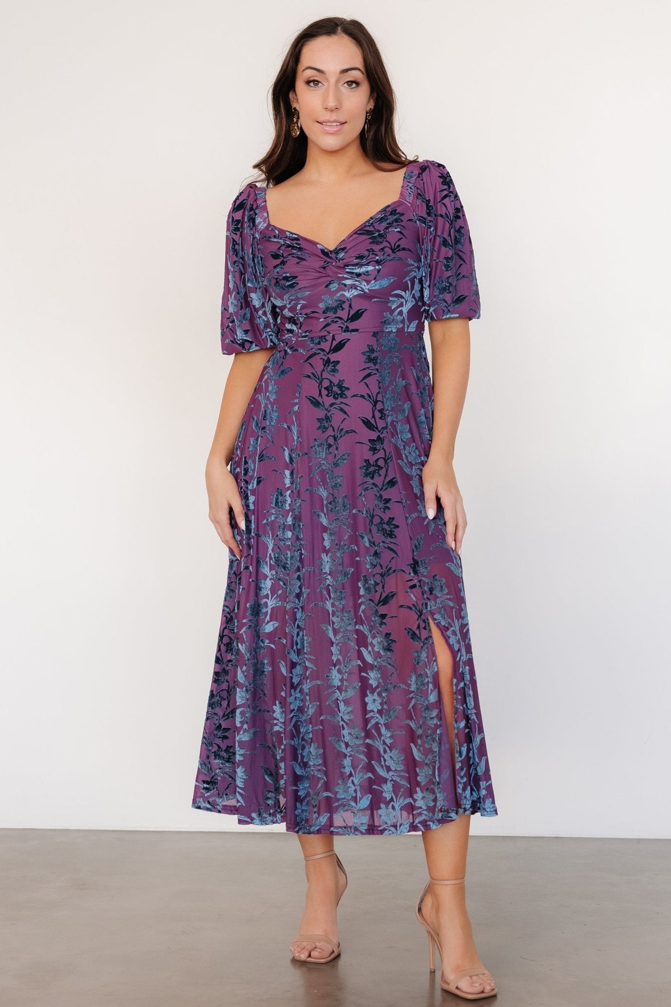 Westbrook Velvet Dress | Plum + Blue Floral Clearance Wholesale Pice