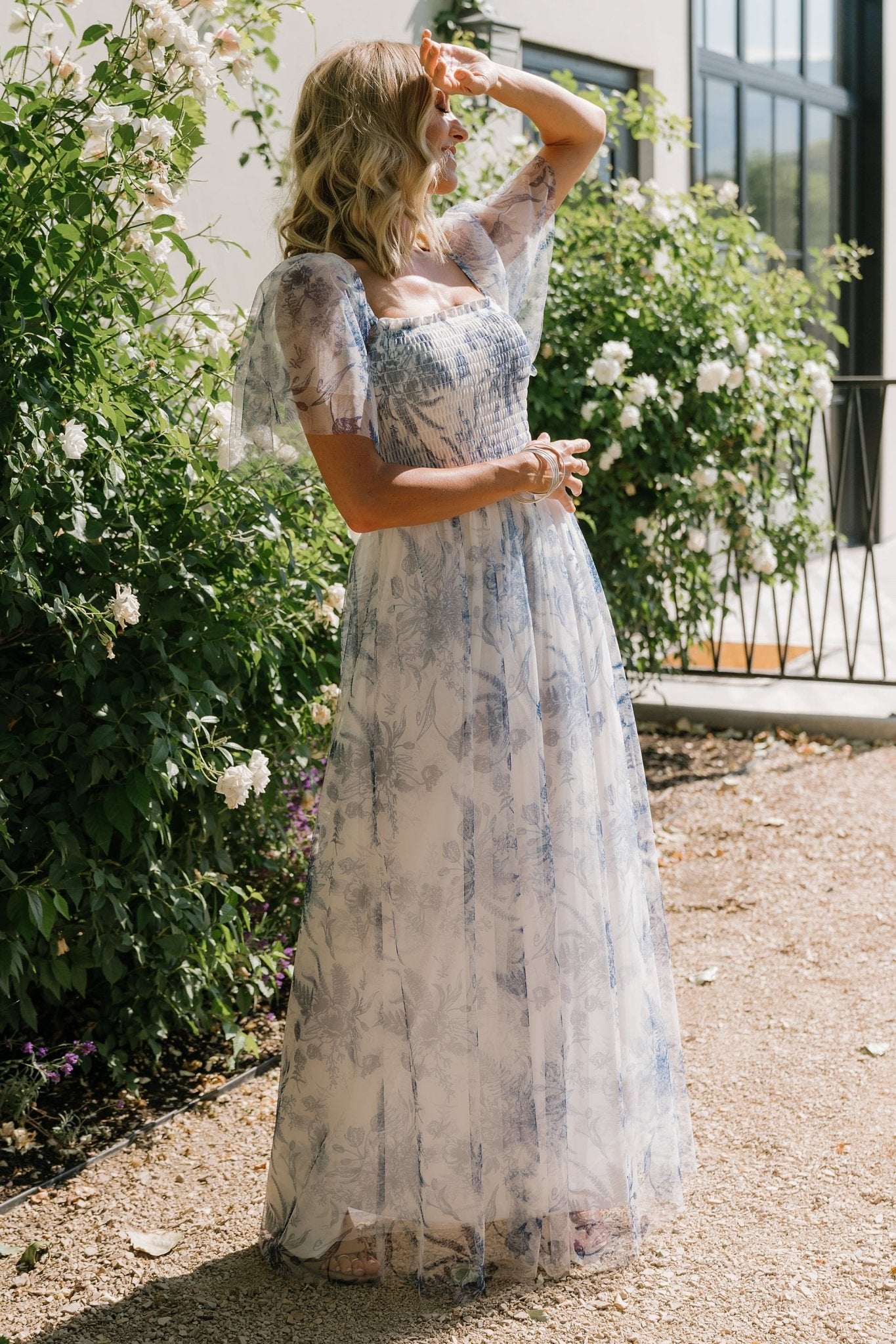 Cassandra Tulle Maxi Dress | Blue + White Floral Geniue Stockist Cheap Online