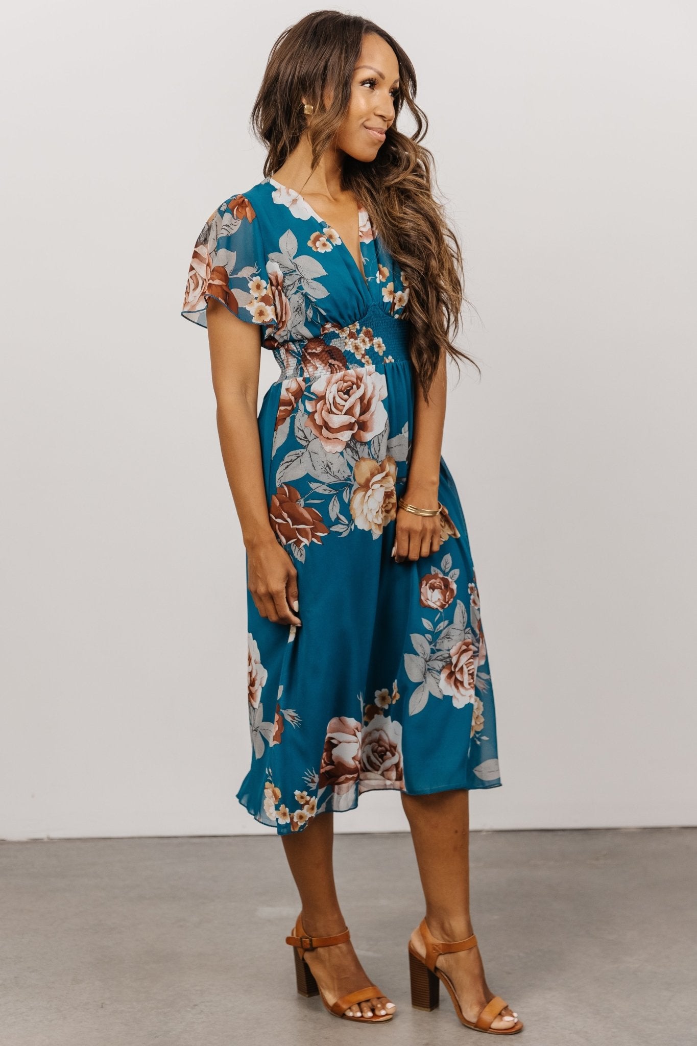 Sarah Smocked Midi Dress | Blue Floral Free Shipping Best Place