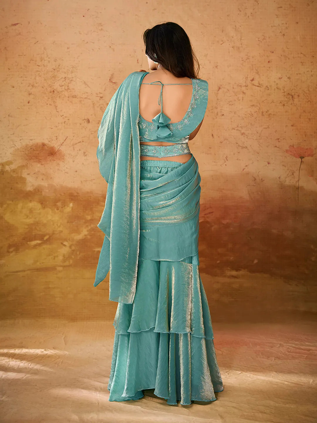 Sea Green Handworked Designer Ready To Wear Saree Footlocker Pictures Cheap Online