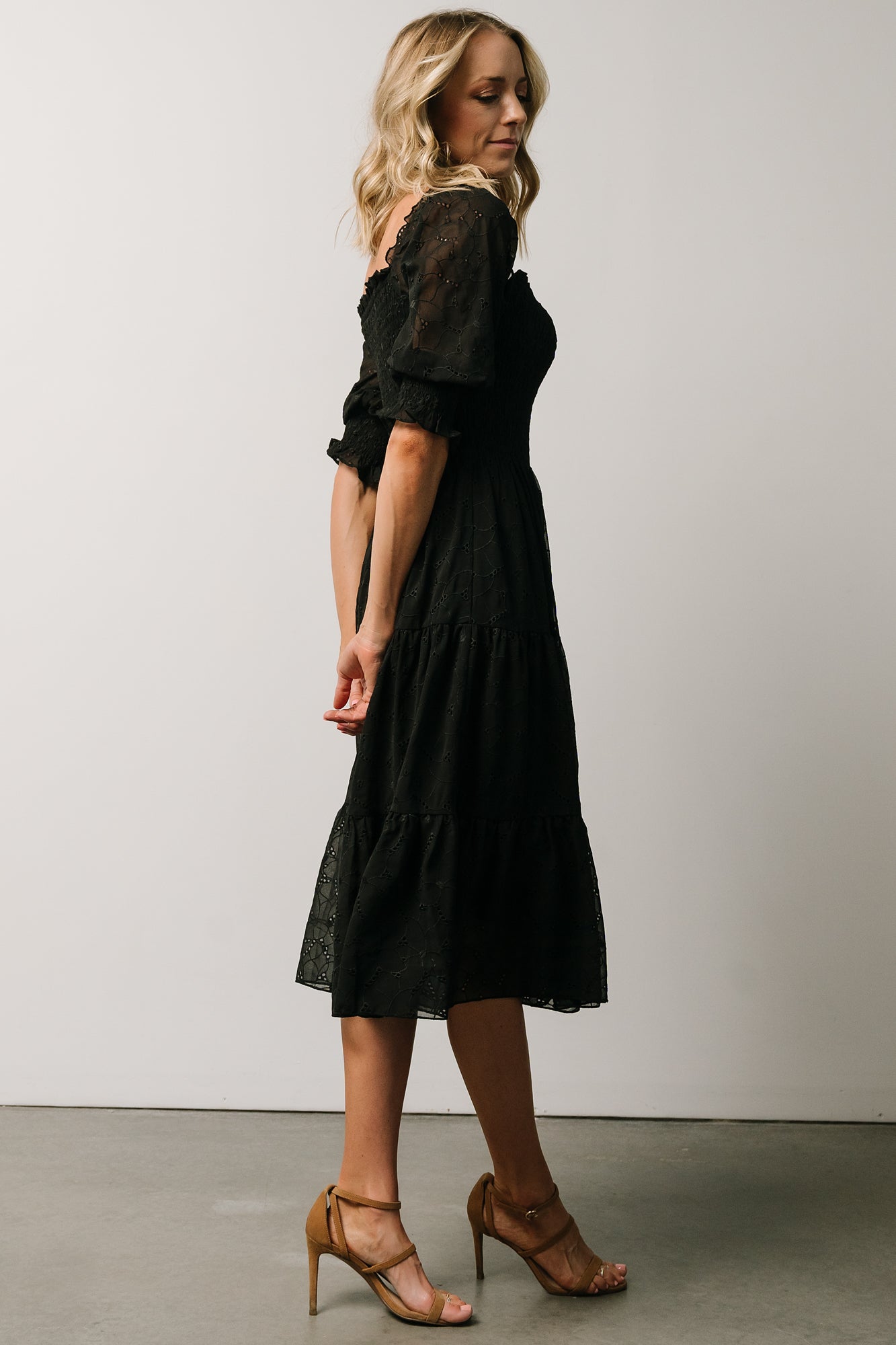 Hazel Eyelet Midi Dress | Black Discount Official Site