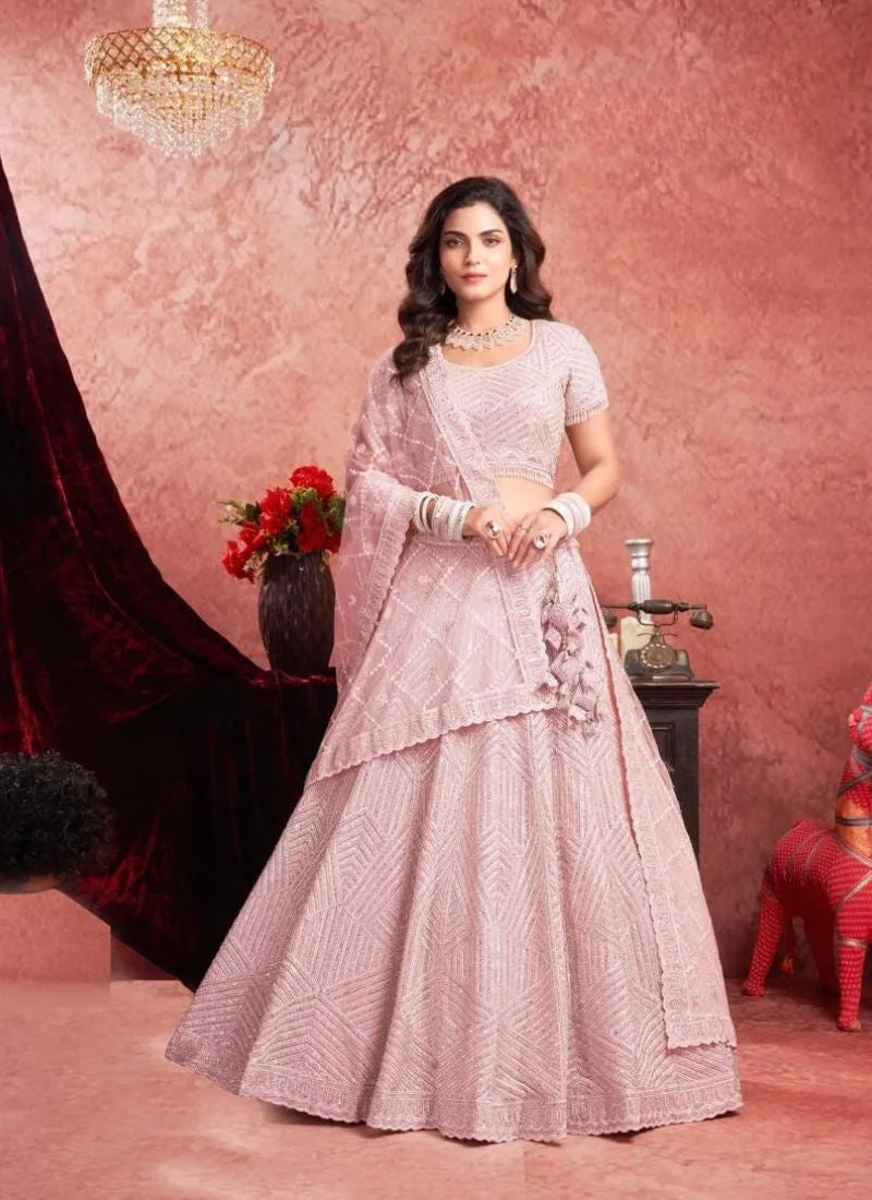 Designer Baby Pink Net with Zarkan Bridal Lehenga Choli Real For Sale