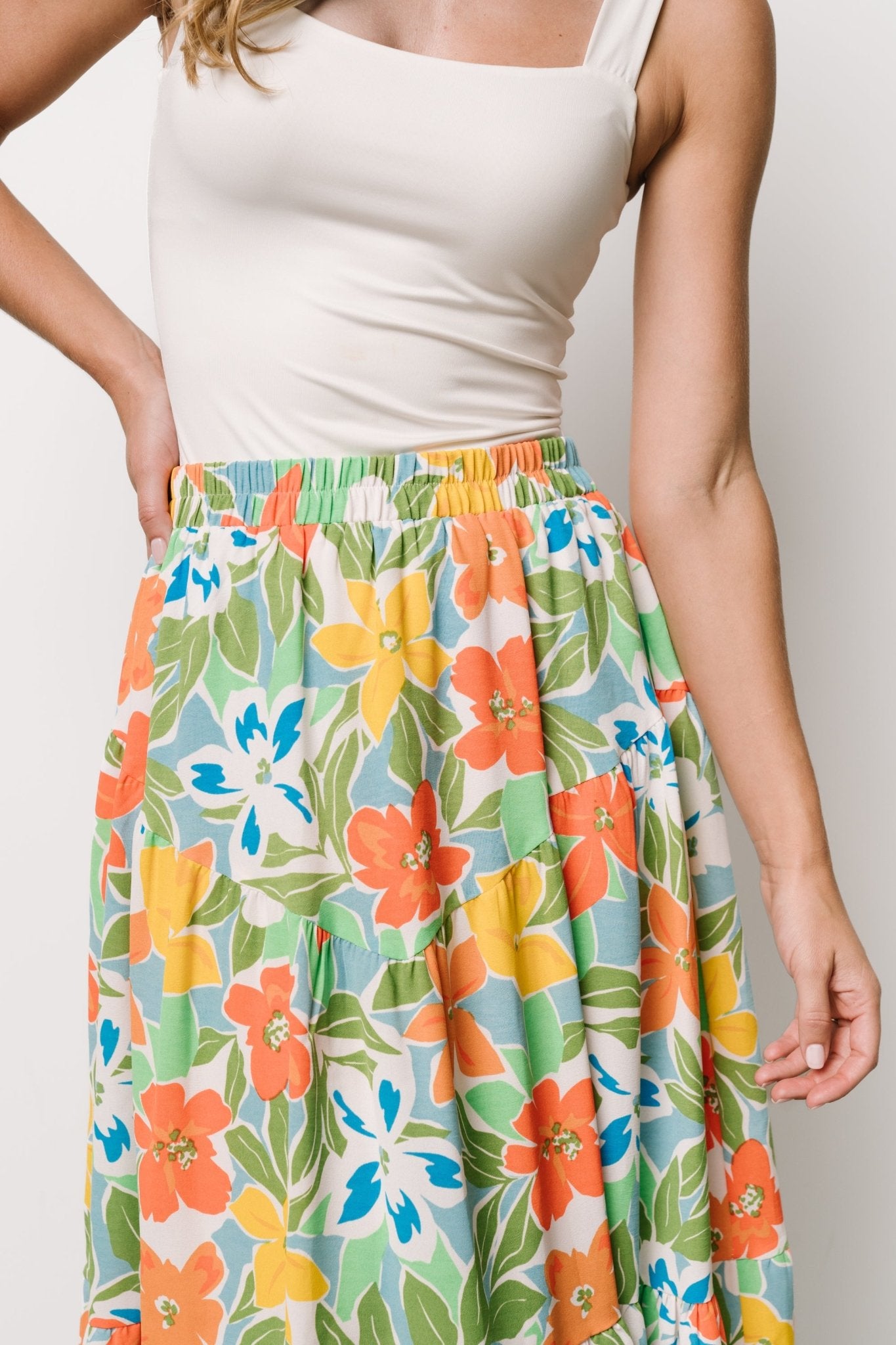 Nika Tiered Skirt | Orange + Blue Floral Outlet Deals