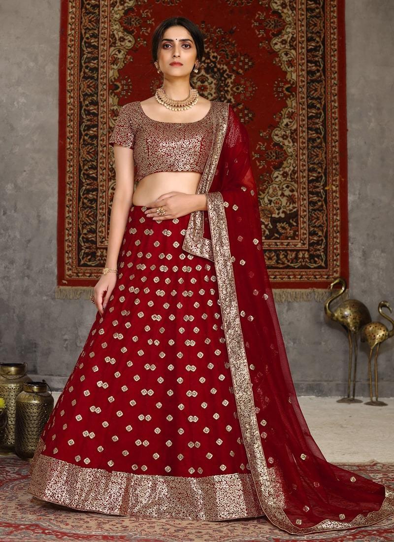 Adorable Look Red Color Soft Net Base Sequins Work Designer Look Lehenga Choli Outlet 100% Original