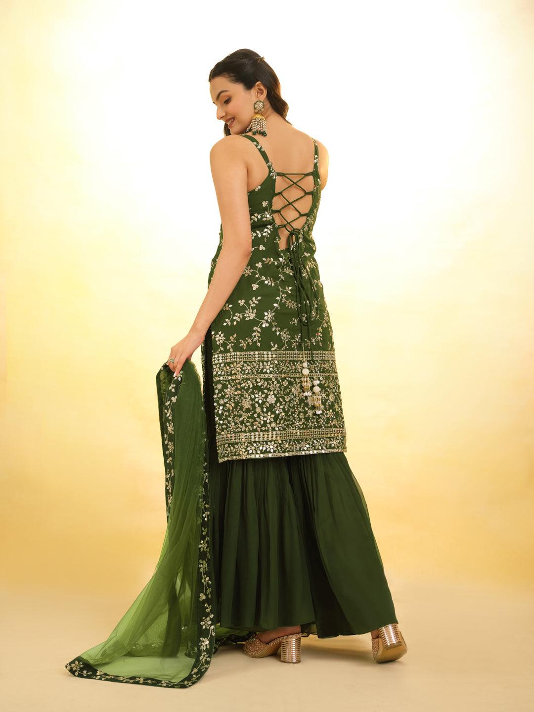 Green Embroidered Georgette Sharara Suit with dupatta Comfortable Cheap Pice