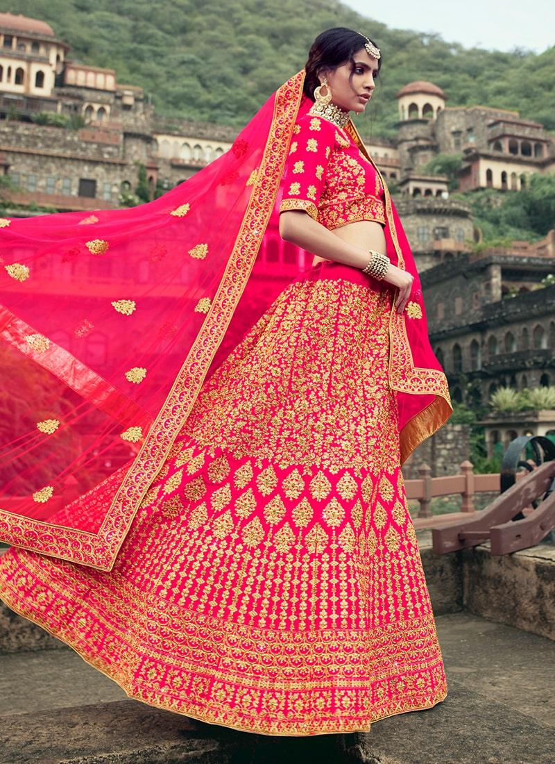 Pink Color Satin Fabric Stone Work Lehenga With Net Dupatta Best Place To Buy