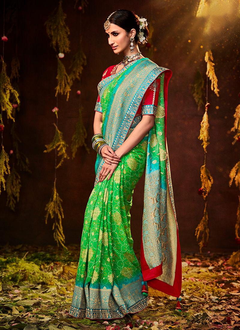 Embroidered Blouse With Green Bandhej Saree Buy Cheap Tumblr