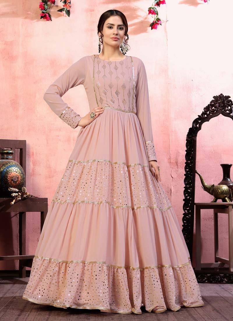 Riveting Dusty Pink Color Georgette Base Sequins Work Gown Cheap Sale Pay With Visa