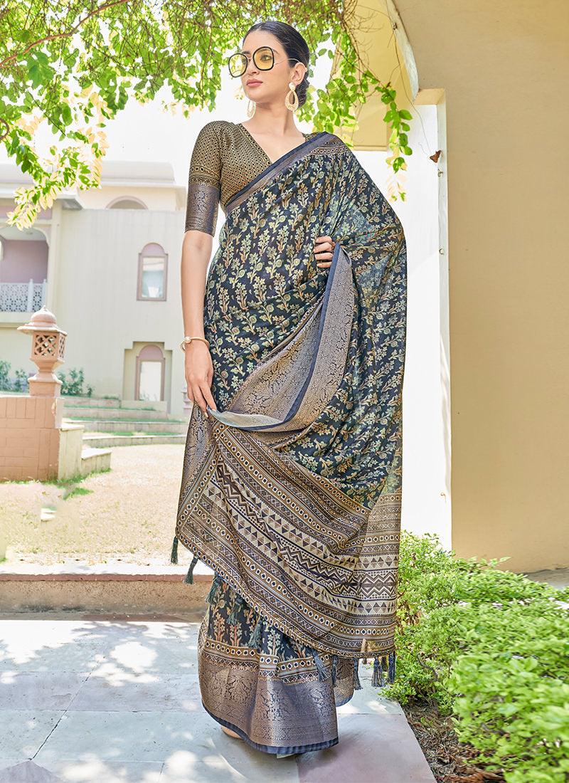 Silk With Digital Print Wine Floral Saree New Arrival