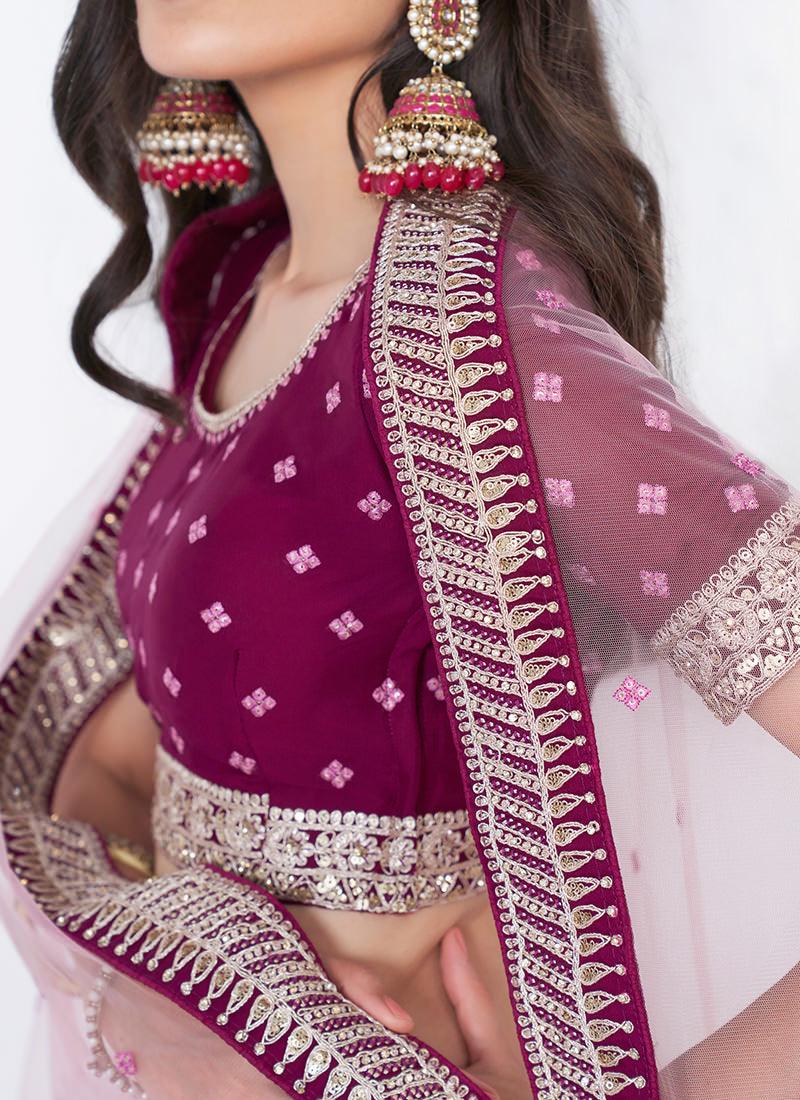 Embroidered Dark Magenta Lehenga Inexpensive Sale Online