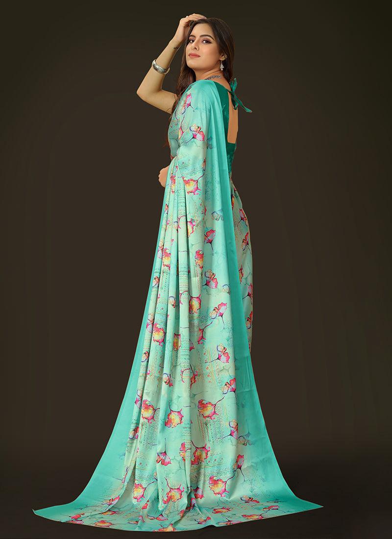 Sea Green Color Sleeveless Silk Saree Outlet Factory Outlet