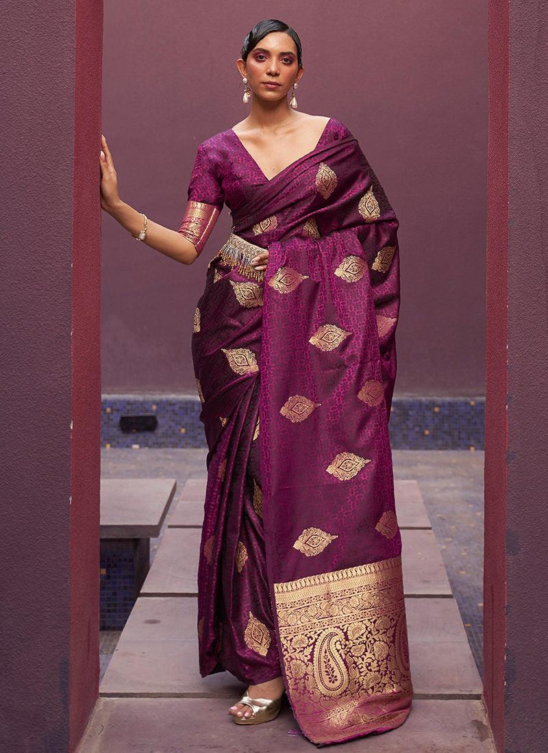 Silk Weaving Wine Satin Classic Saree Clearance Amazing Pice