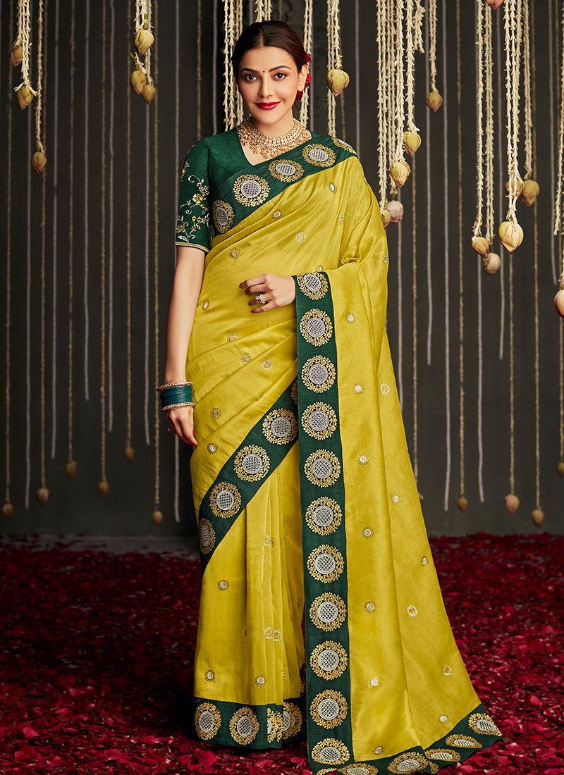 Embroidered Yellow Bollywood Saree Outlet Cheap Online