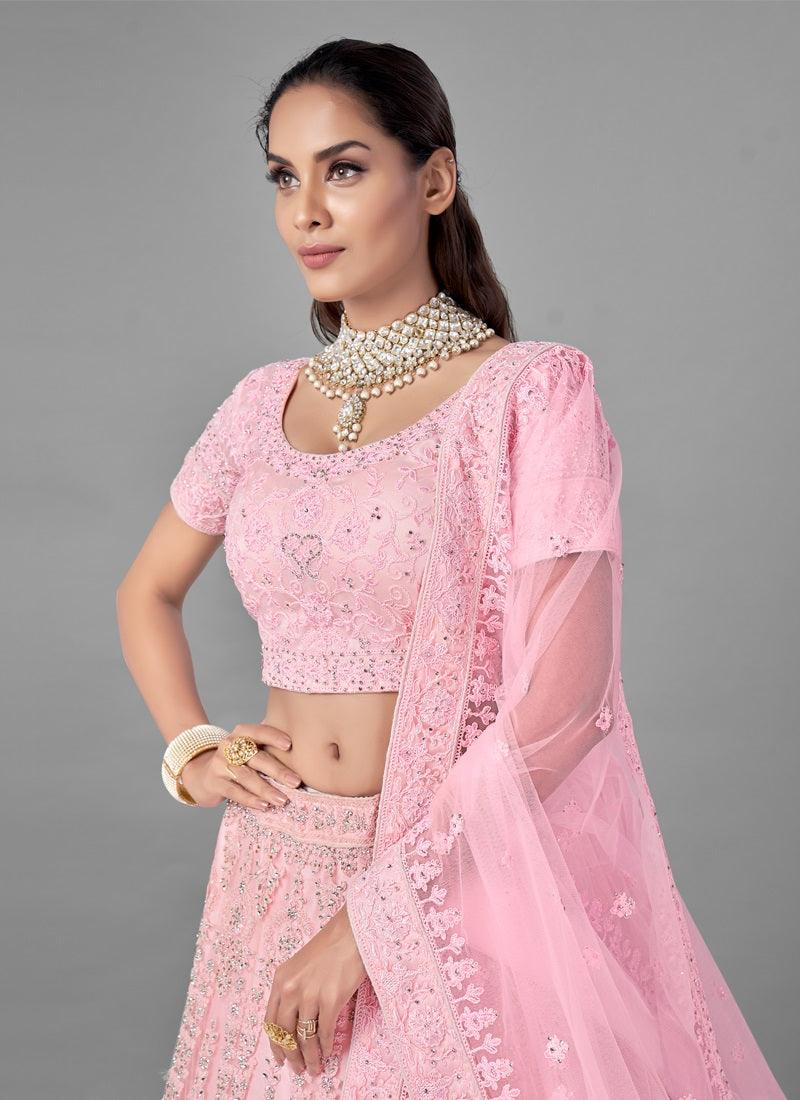 Pleasing Pink Color Soft Net Base Heavy Work Bridal Wear Lehenga Choli Cheap Sale Brand New Unisex