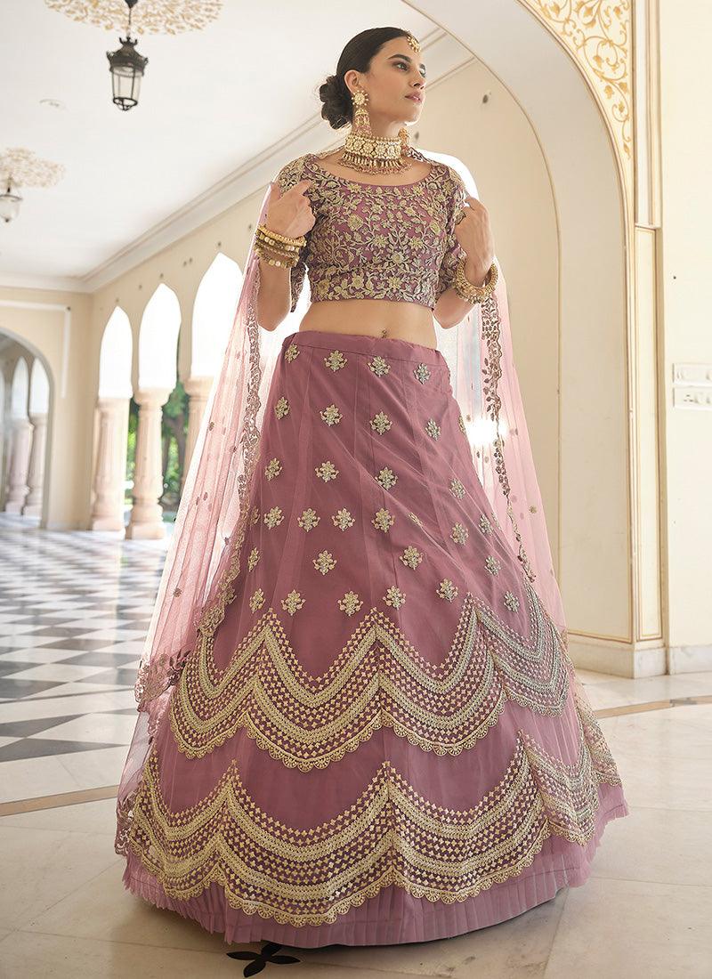 Engrossing Look Mauve Pink Color Soft Net Base Sequins Work Lehenga Top Quality Online